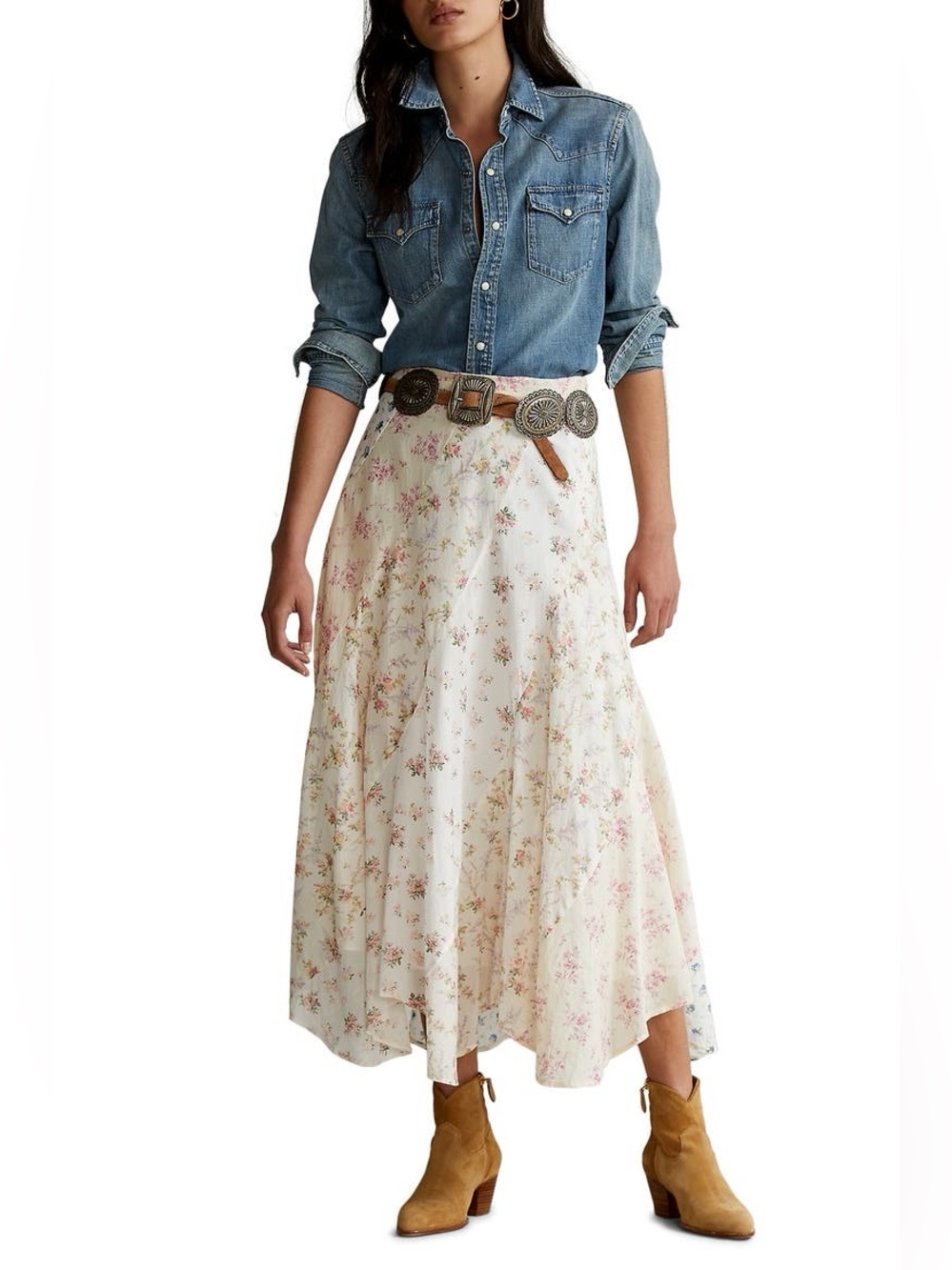 New Polo Ralph Lauren Paneled Floral Patchwork Maxi Skirt